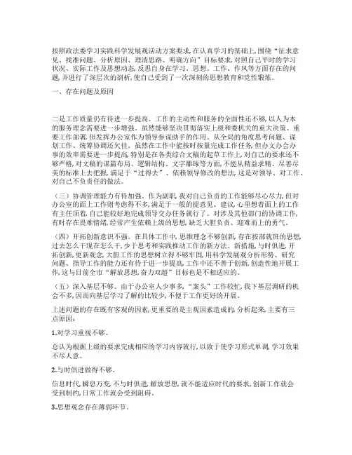 政法委办公室主任科学发展观第二阶段个人检查分析材料