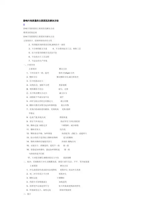 影响片剂质量的主要原因及解决方法