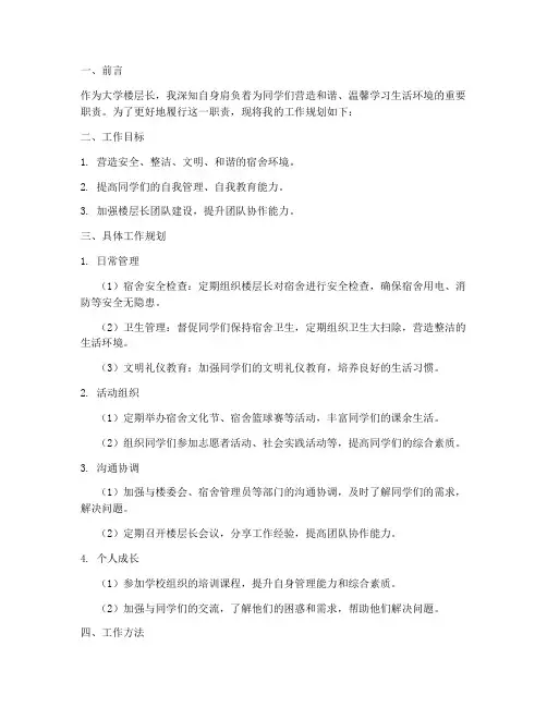 大学楼层长工作规划