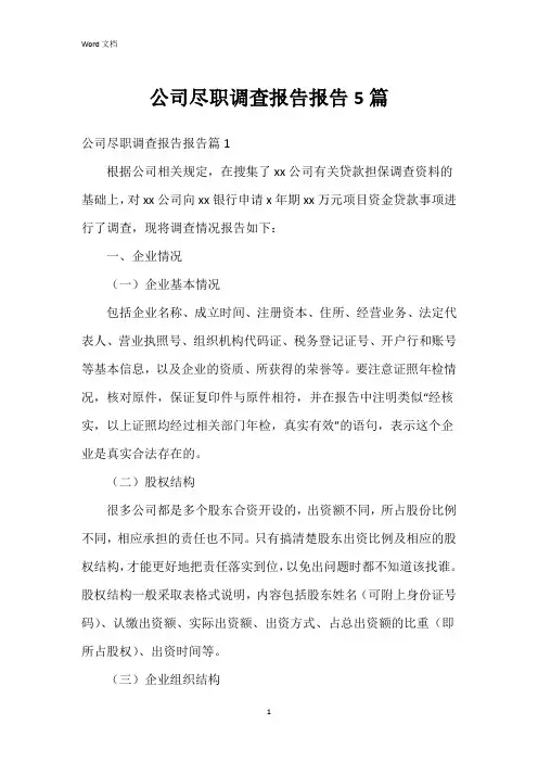 公司尽职调查报告报告5篇