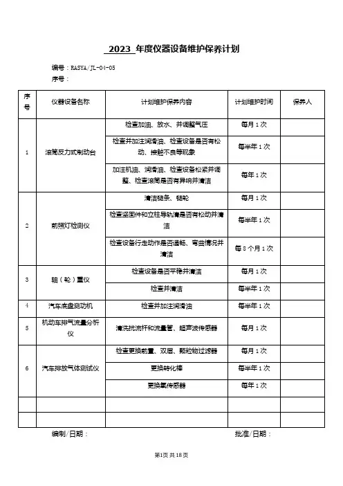 机动车检测仪器设备维护保养记录