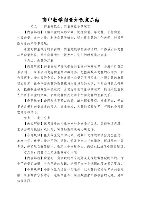 高中数学向量知识点总结