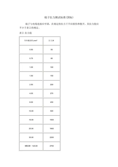 端子拉力测试标准