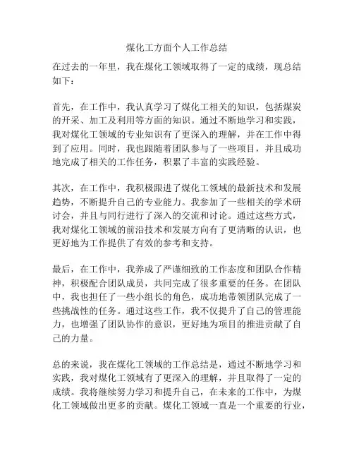 煤化工方面个人工作总结