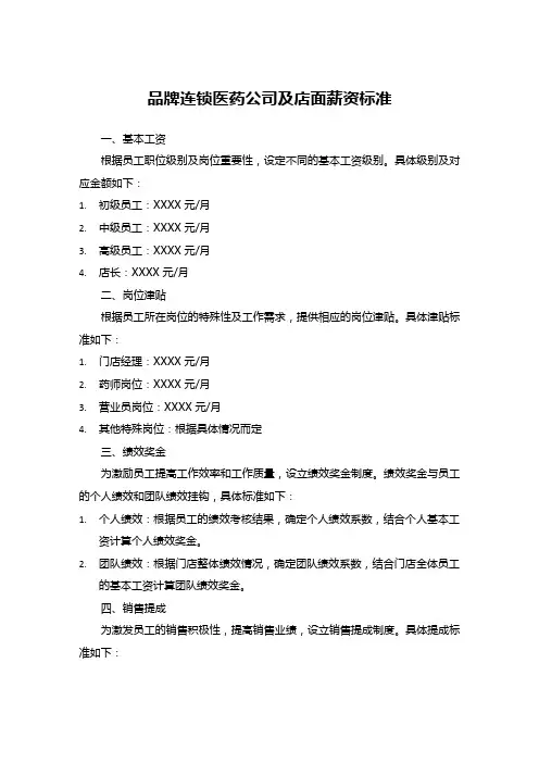 品牌连锁医药公司及店面薪资标准