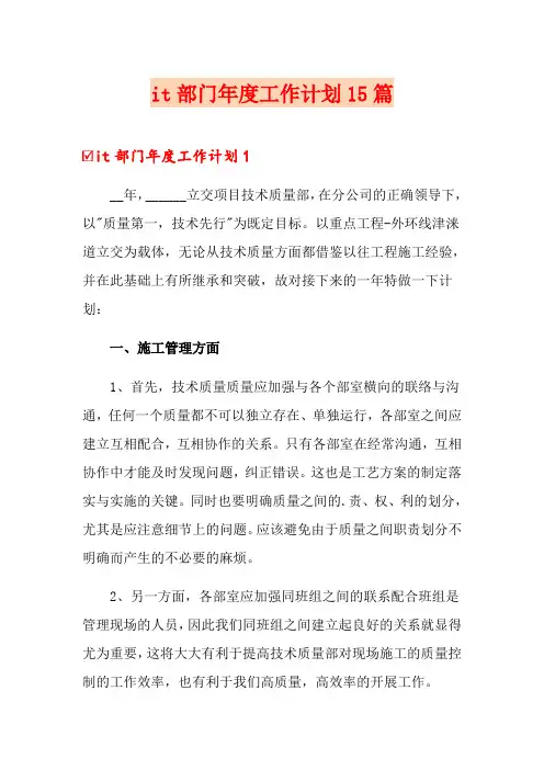 it部门年度工作计划15篇