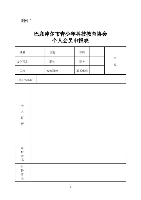 团体会员单位登记表