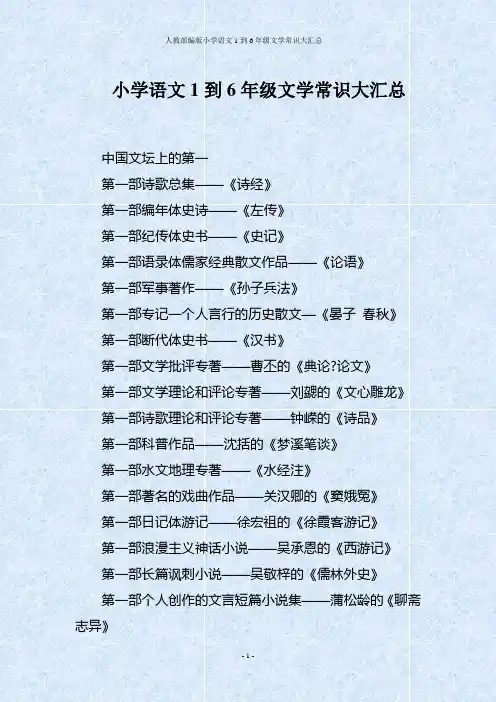 人教部编版小学语文1到6年级文学常识大汇总