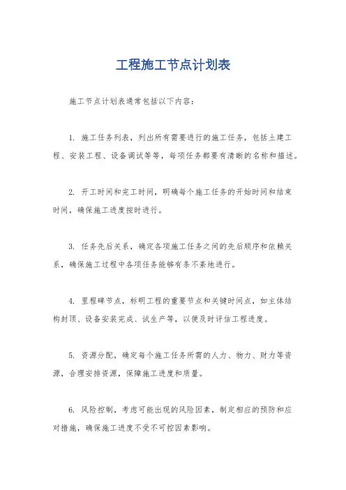 工程施工节点计划表