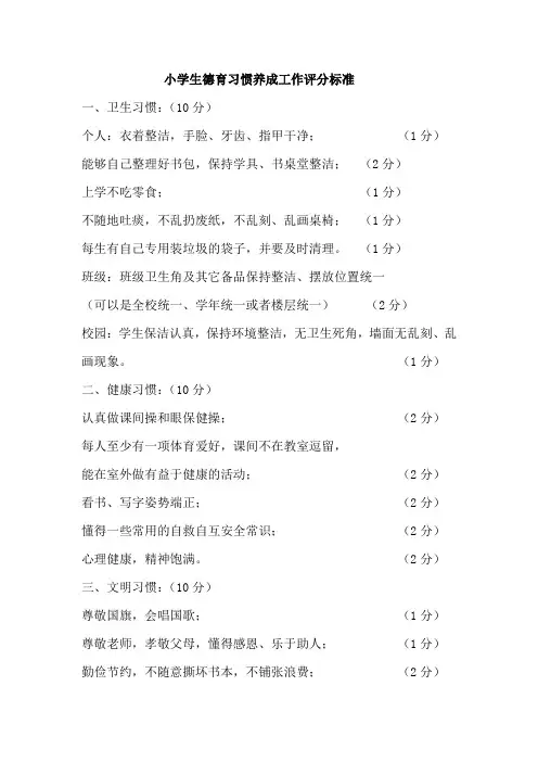8小学生德育习惯养成工作评分标准