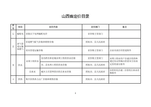 山西省定价目录