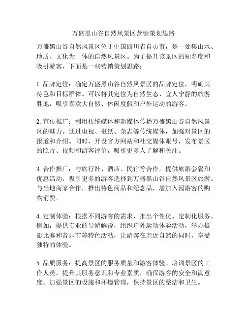 万盛黑山谷自然风景区营销策划思路