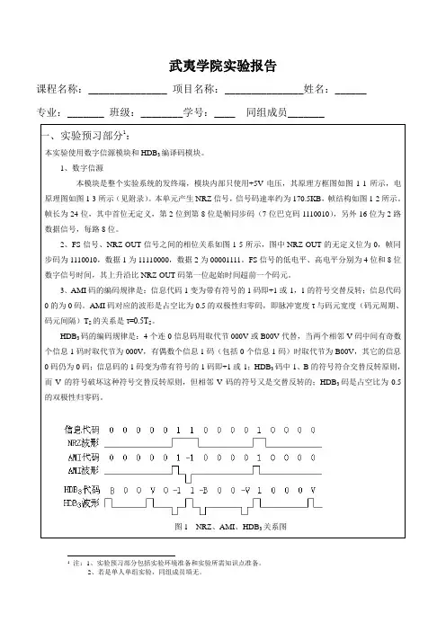 《通信原理》数字基带信号实验报告