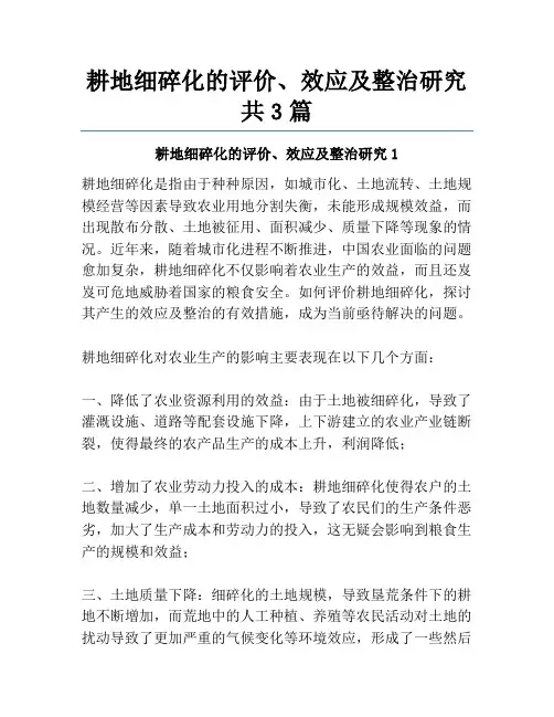 耕地细碎化的评价、效应及整治研究共3篇