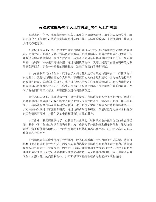 劳动就业服务局个人工作总结_局个人工作总结