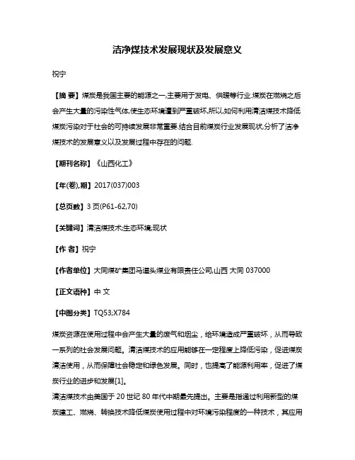 洁净煤技术发展现状及发展意义