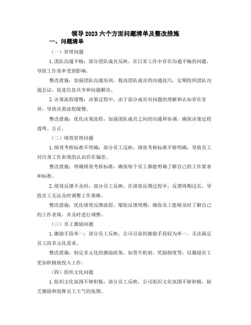 领导2023六个方面问题清单及整改措施