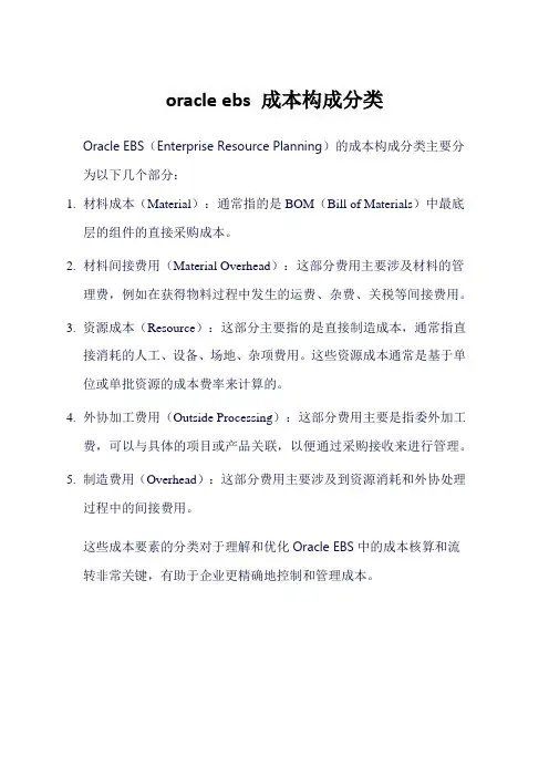 oracle ebs 成本构成分类