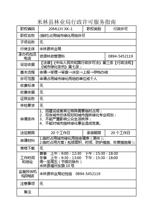 米林林业局行政许可服务指引