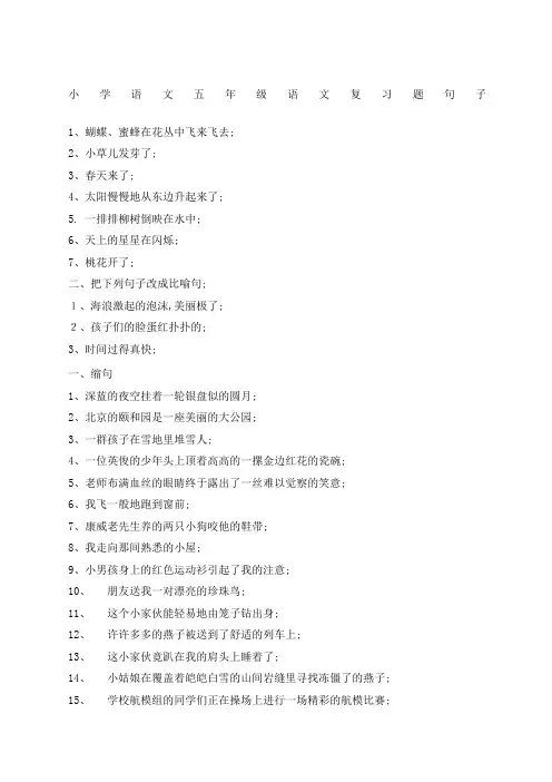 小学语文五年级语文句子练习题
