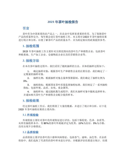 2023年茶叶抽检报告