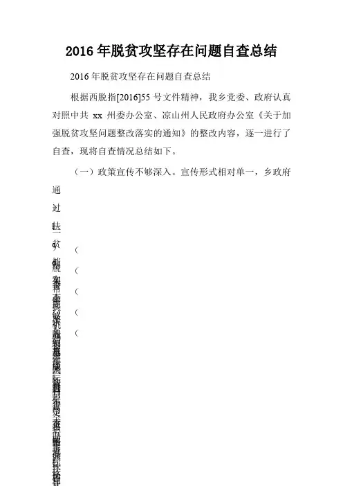 2016年脱贫攻坚存在问题自查总结