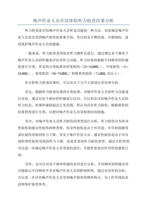 噪声作业人员在岗体检听力检查结果分析