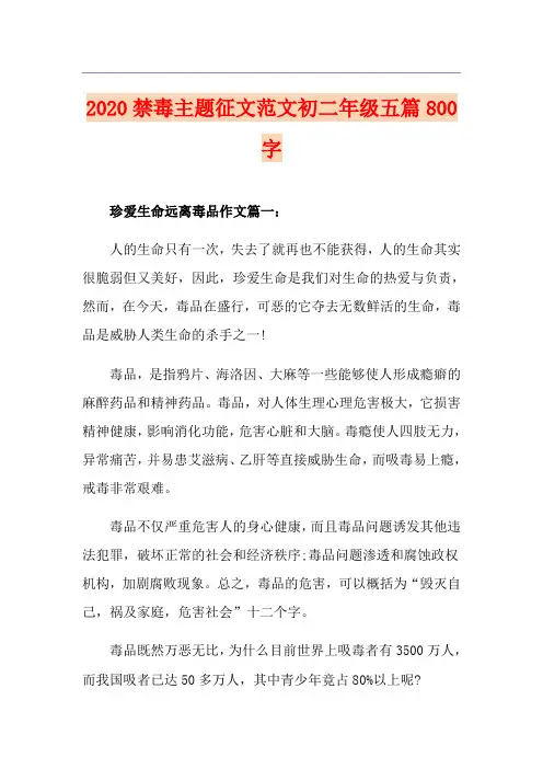 禁毒主题征文范文初二年级五篇800字