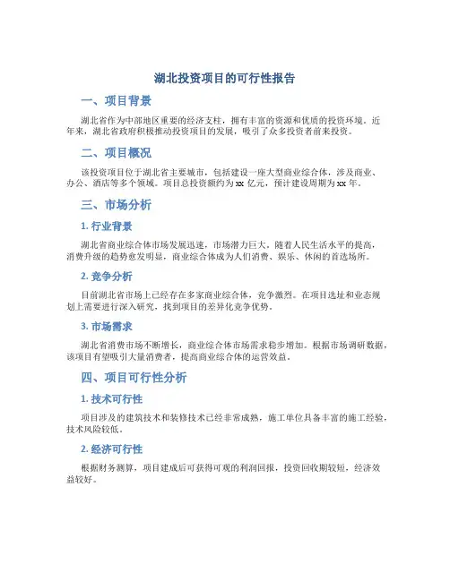 湖北投资项目的可行性报告