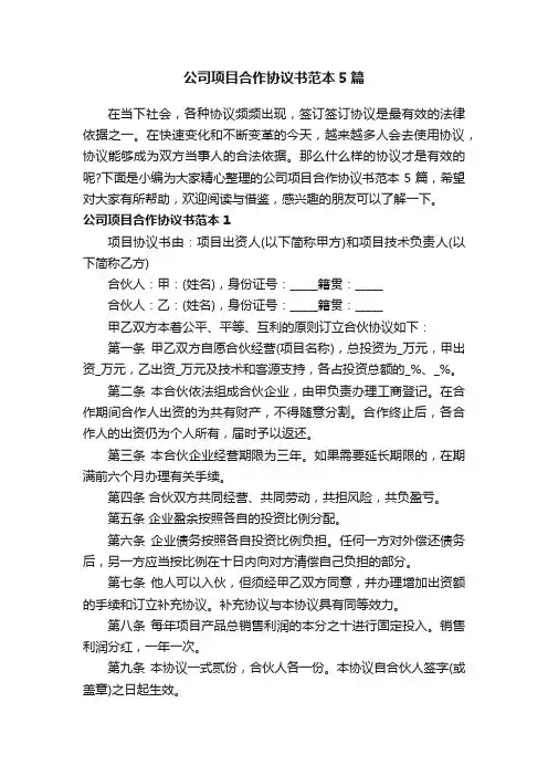 公司项目合作协议书范本5篇