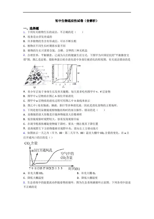 初中生物适应性试卷(含解析)