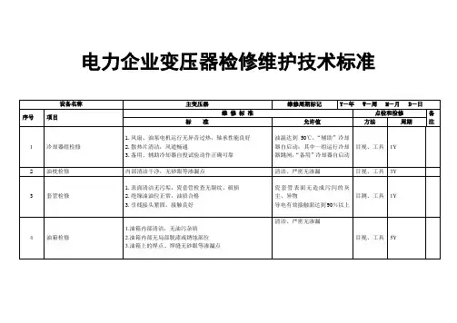 电力企业变压器检修维护技术标准