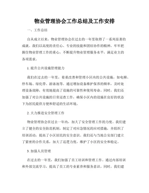 物业管理协会工作总结及工作安排