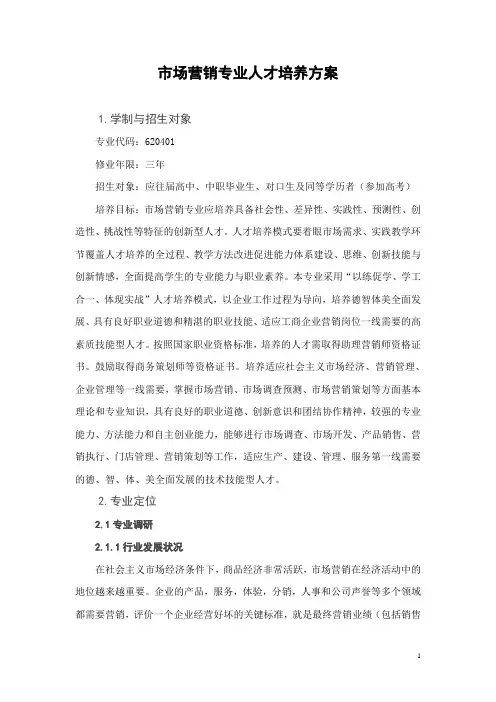 市场营销专业人才培养方案