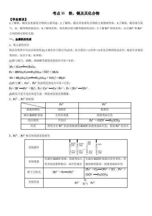 2023年江苏省普通高中学业水平合格性考试化学必备考点归纳与例题精讲11 铁、铜及其化合物