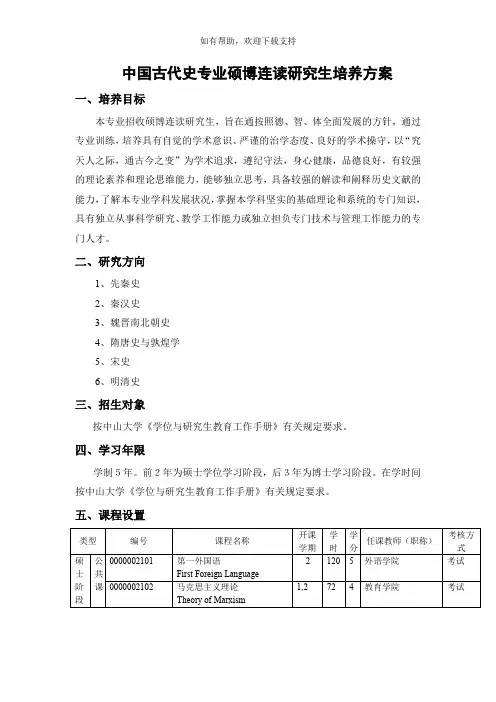 世界史专业硕士研究生培养方案5页