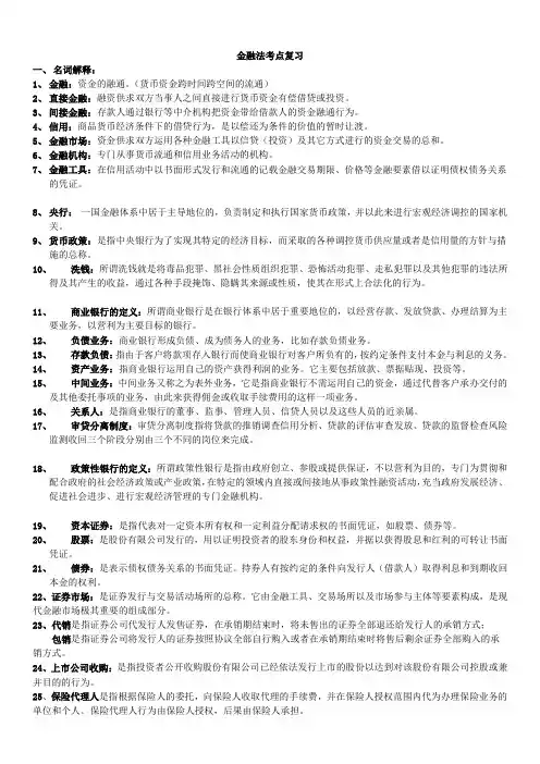 金融法复习重点
