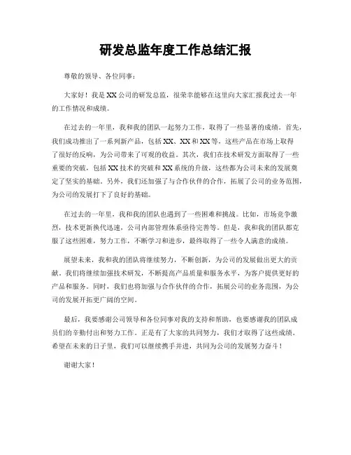 研发总监年度工作总结汇报