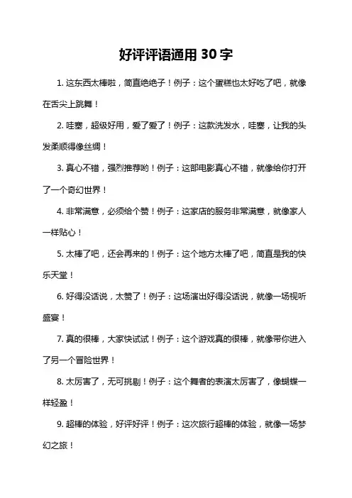 好评评语通用30字