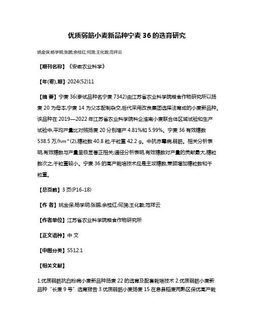 优质弱筋小麦新品种宁麦36的选育研究