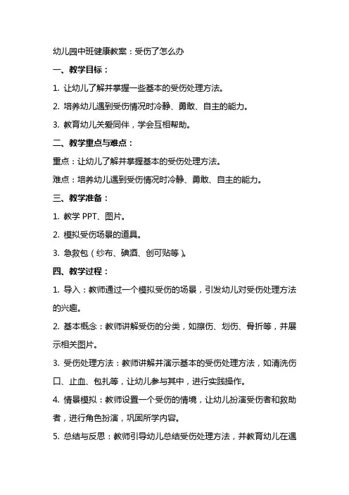 幼儿园中班健康教案：受伤了怎么办