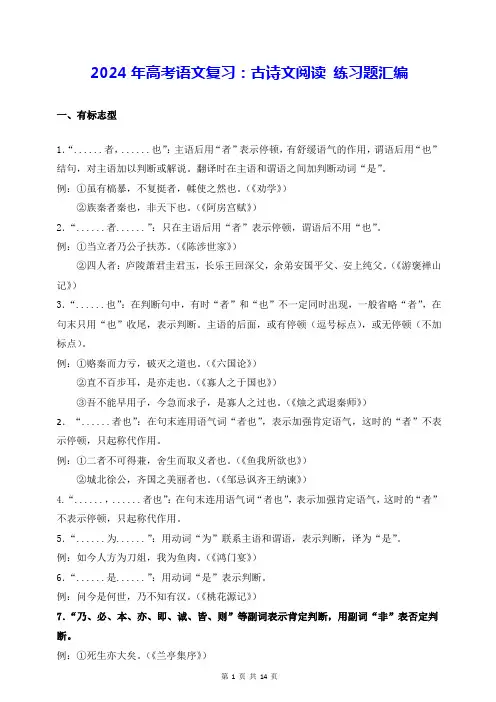 2024年高考语文复习：古诗文阅读 练习题汇编(Word版,含答案)