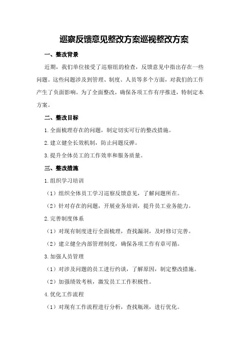 巡察反馈意见整改方案巡视整改方案