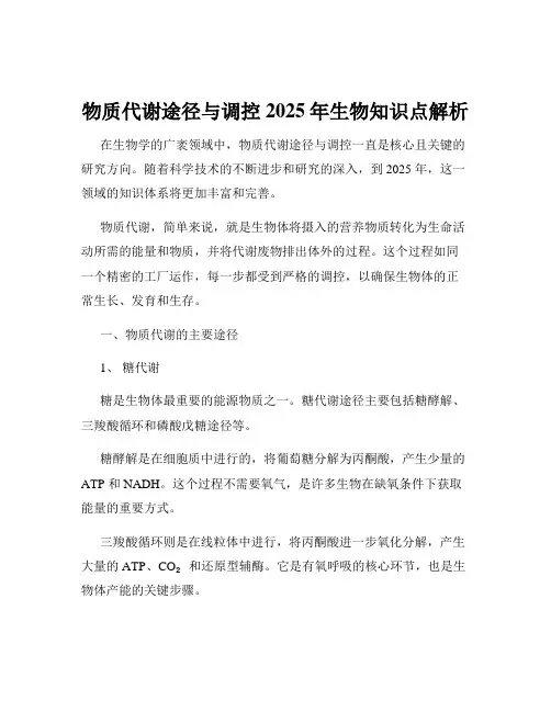 物质代谢途径与调控2025年生物知识点解析
