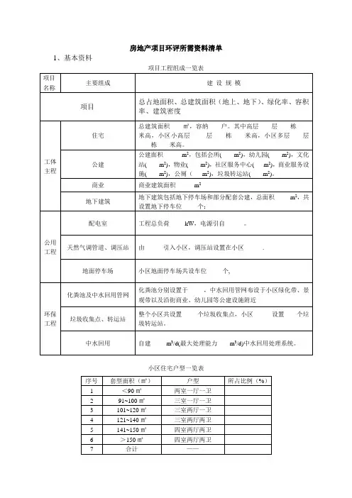 房地产所需资料清单(环保评审)