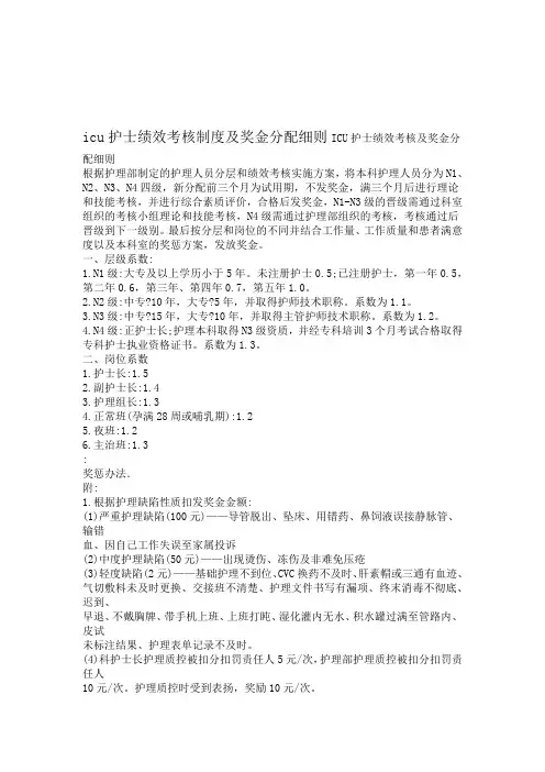 ICU护士绩效考核制度及奖金分配细则