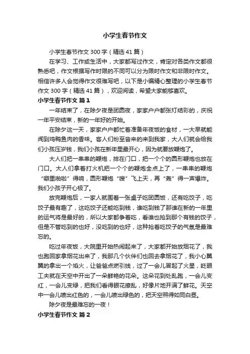 小学生春节作文300字（精选41篇）