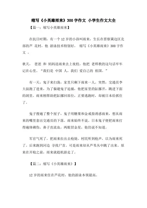 缩写《小英雄雨来》300字作文 小学生作文大全