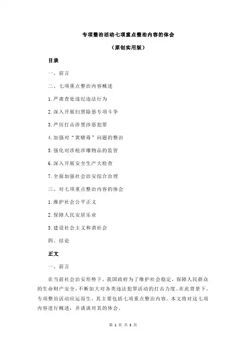 专项整治活动七项重点整治内容的体会