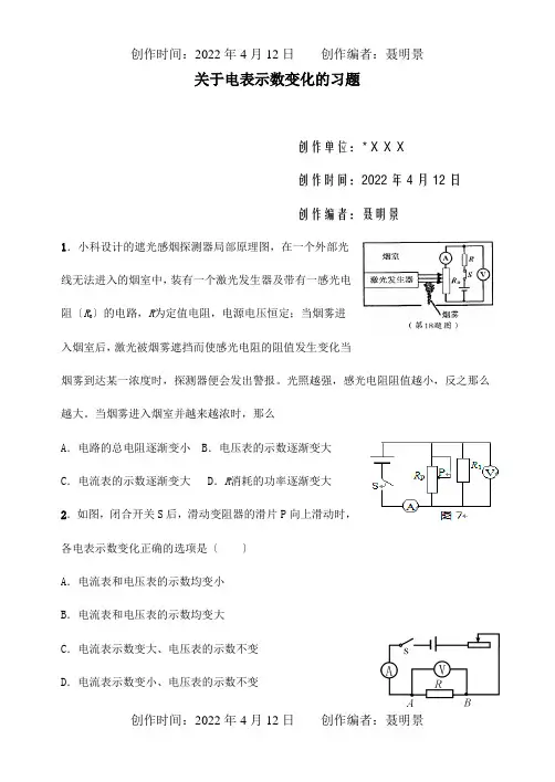 中考物理专题训练关于电表示数变化试题